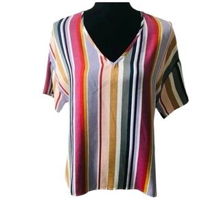 Allison Joy Women’s Multicolor Striped Short Sleeve Blouse Top Small